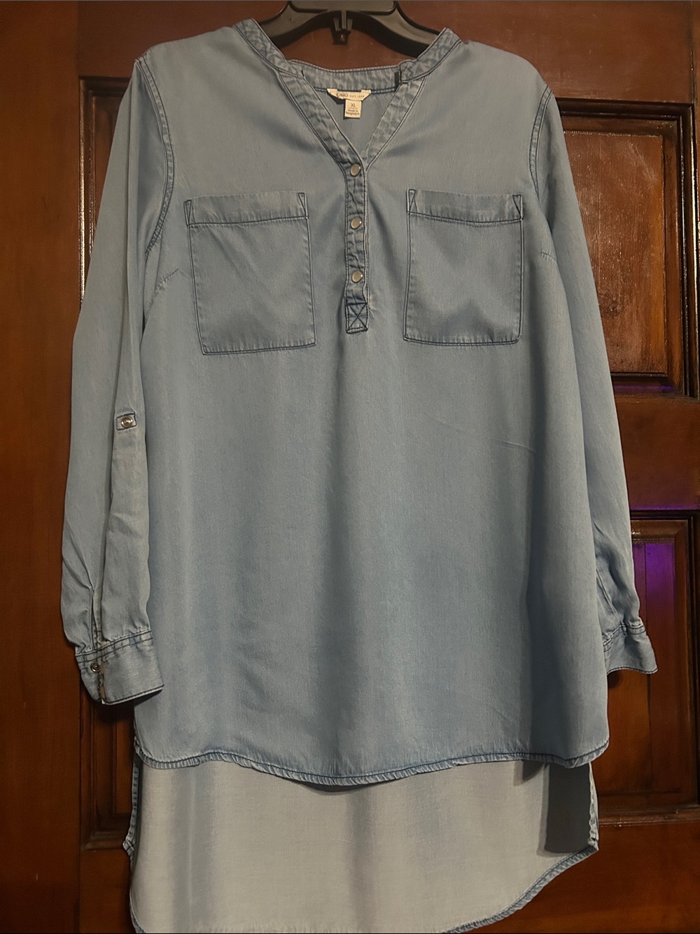 Cato Light Blue Chambray Tunic with Front Pockets